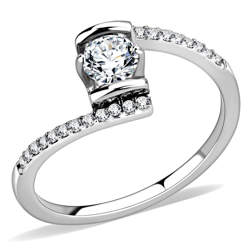 DA151 - High polished (no plating) Stainless Steel Ring with AAA Grade CZ  in Clear