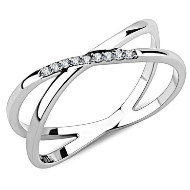 DA158 - High polished (no plating) Stainless Steel Ring with AAA Grade CZ  in Clear