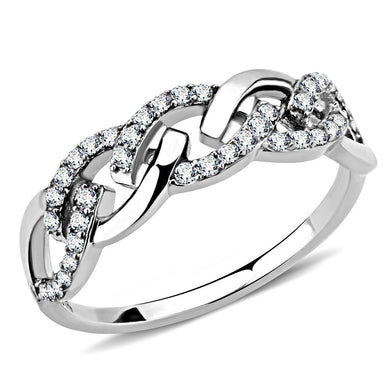 DA163 - High polished (no plating) Stainless Steel Ring with AAA Grade CZ  in Clear