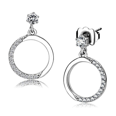 DA180 - High polished (no plating) Stainless Steel Earrings with AAA Grade CZ  in Clear