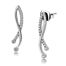 Load image into Gallery viewer, DA184 - High polished (no plating) Stainless Steel Earrings with AAA Grade CZ  in Clear