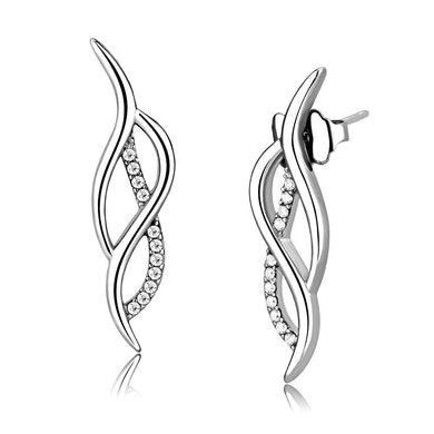 DA187 - High polished (no plating) Stainless Steel Earrings with AAA Grade CZ  in Clear
