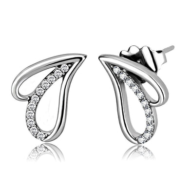 DA195 - High polished (no plating) Stainless Steel Earrings with AAA Grade CZ  in Clear