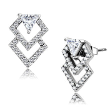 Load image into Gallery viewer, DA198 - High polished (no plating) Stainless Steel Earrings with AAA Grade CZ  in Clear