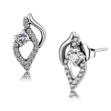 DA199 - High polished (no plating) Stainless Steel Earrings with AAA Grade CZ  in Clear