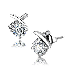 Load image into Gallery viewer, DA205 - High polished (no plating) Stainless Steel Earrings with AAA Grade CZ  in Clear