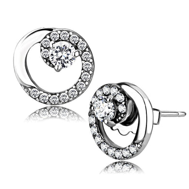 DA207 - High polished (no plating) Stainless Steel Earrings with AAA Grade CZ  in Clear