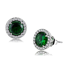 Load image into Gallery viewer, DA211 - High polished (no plating) Stainless Steel Earrings with Synthetic Synthetic Glass in Emerald