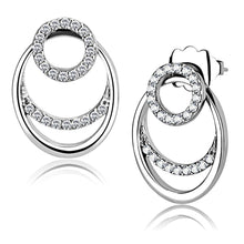 Load image into Gallery viewer, DA219 - High polished (no plating) Stainless Steel Earrings with AAA Grade CZ  in Clear