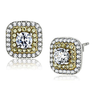 DA220 - Two-Tone IP Gold (Ion Plating) Stainless Steel Earrings with AAA Grade CZ  in Clear