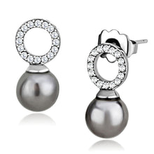 Load image into Gallery viewer, DA221 - High polished (no plating) Stainless Steel Earrings with Synthetic Pearl in Gray