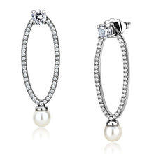Load image into Gallery viewer, DA223 - High polished (no plating) Stainless Steel Earrings with Synthetic Pearl in White