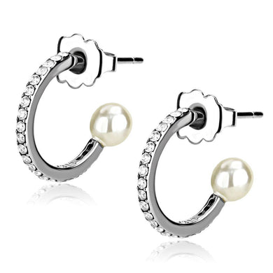 DA224 - High polished (no plating) Stainless Steel Earrings with Synthetic Pearl in White