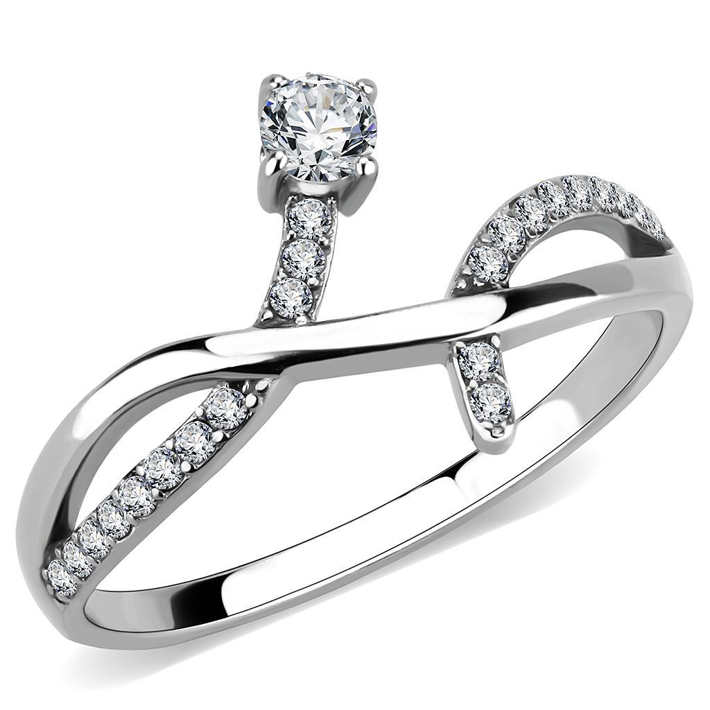 DA240 - High polished (no plating) Stainless Steel Ring with AAA Grade CZ  in Clear