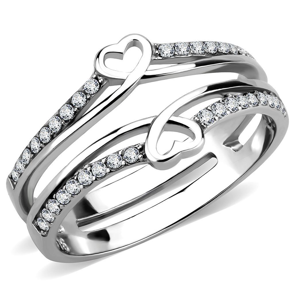 DA242 - High polished (no plating) Stainless Steel Ring with AAA Grade CZ  in Clear