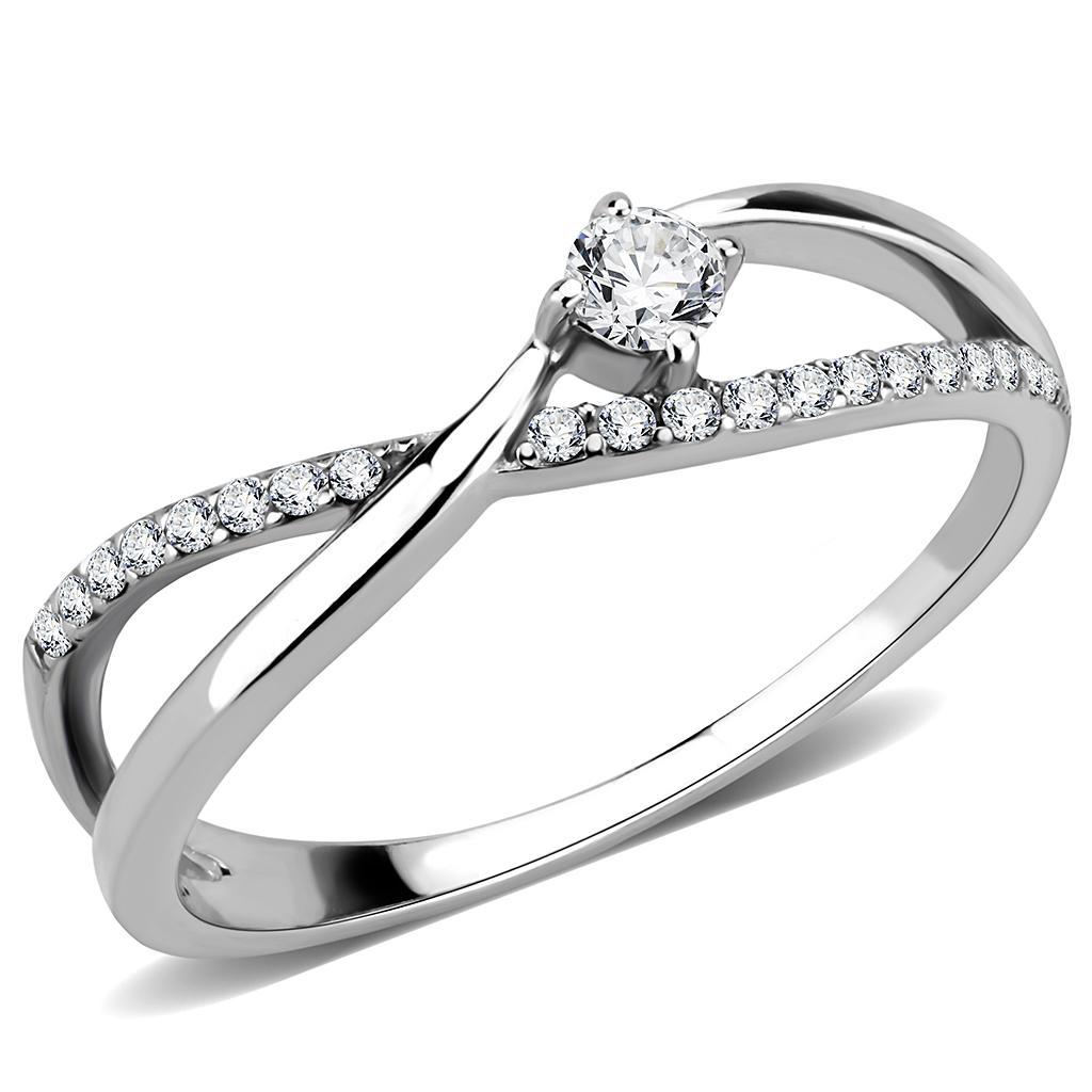 DA261 - High polished (no plating) Stainless Steel Ring with AAA Grade CZ  in Clear