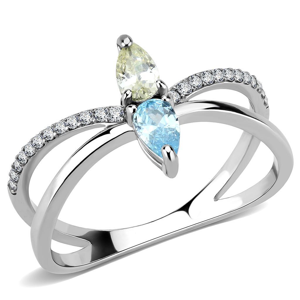 DA271 - High polished (no plating) Stainless Steel Ring with AAA Grade CZ  in Multi Color