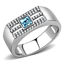 Load image into Gallery viewer, DA283 - High polished (no plating) Stainless Steel Ring with Top Grade Crystal  in Sea Blue