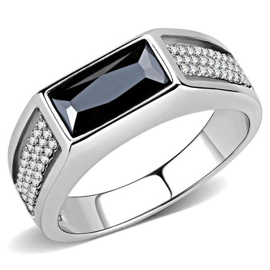 DA284 - High polished (no plating) Stainless Steel Ring with AAA Grade CZ  in Black Diamond