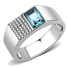 Load image into Gallery viewer, DA287 - High polished (no plating) Stainless Steel Ring with Synthetic  in Sea Blue