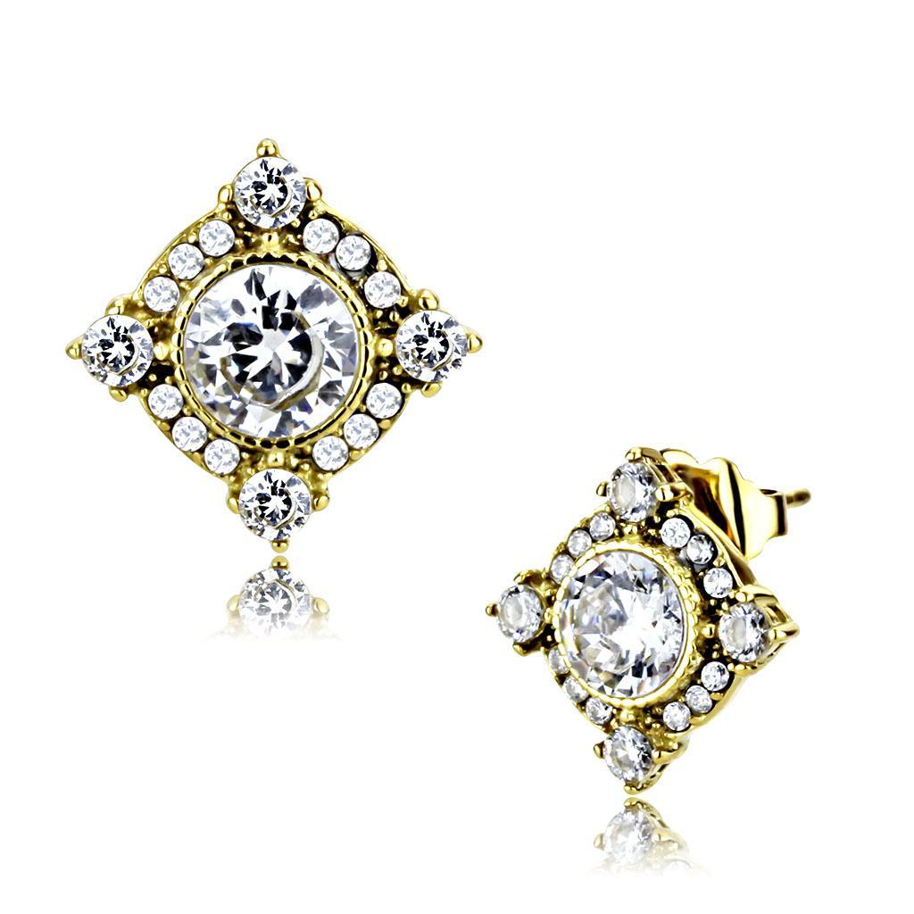 DA293 - IP Gold(Ion Plating) Stainless Steel Earrings with AAA Grade CZ  in Clear