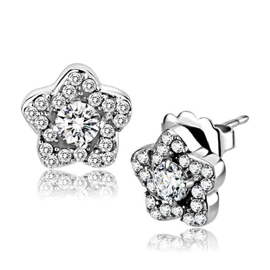 DA297 - High polished (no plating) Stainless Steel Earrings with AAA Grade CZ  in Clear