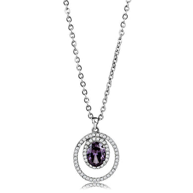 DA300 - High polished (no plating) Stainless Steel Chain Pendant with AAA Grade CZ  in Amethyst