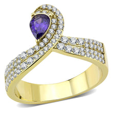 Load image into Gallery viewer, DA304 - IP Gold(Ion Plating) Stainless Steel Ring with AAA Grade CZ  in Tanzanite