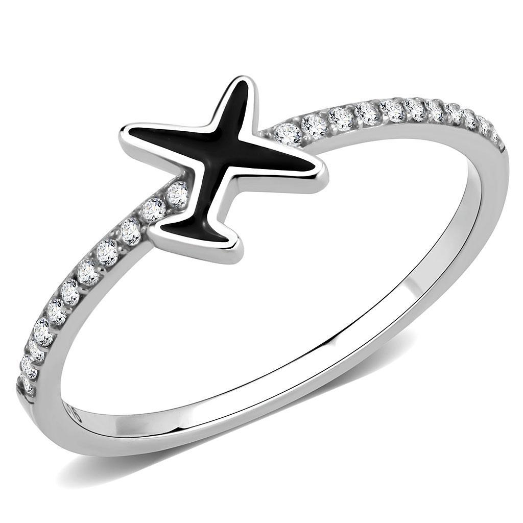 DA311 - No Plating Stainless Steel Ring with Epoxy  in Jet