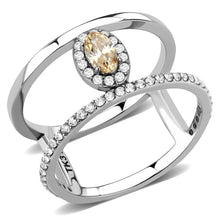 Load image into Gallery viewer, DA352 - High polished (no plating) Stainless Steel Ring with AAA Grade CZ  in Champagne