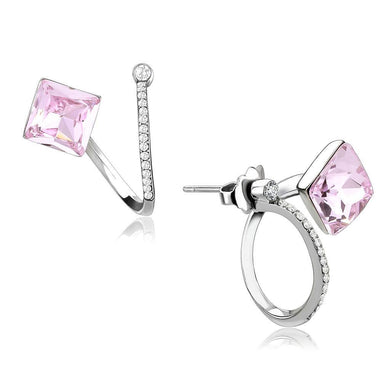 DA377 - High polished (no plating) Stainless Steel Earrings with Top Grade Crystal  in Light Rose