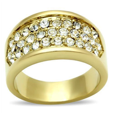 GL002 - IP Gold(Ion Plating) Brass Ring with Top Grade Crystal  in Clear