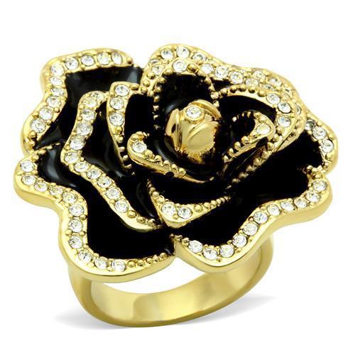 GL021 - IP Gold(Ion Plating) Brass Ring with Top Grade Crystal  in Clear