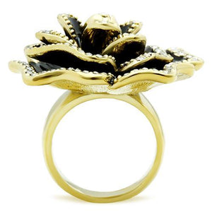GL021 - IP Gold(Ion Plating) Brass Ring with Top Grade Crystal  in Clear