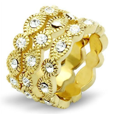 GL026 - IP Gold(Ion Plating) Brass Ring with Top Grade Crystal  in Clear