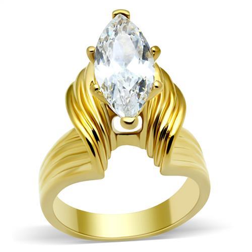 GL088 - IP Gold(Ion Plating) Brass Ring with AAA Grade CZ  in Clear