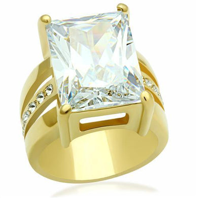 GL089 - IP Gold(Ion Plating) Brass Ring with AAA Grade CZ  in Clear