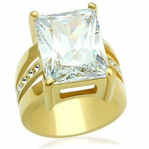 GL089 - IP Gold(Ion Plating) Brass Ring with AAA Grade CZ  in Clear