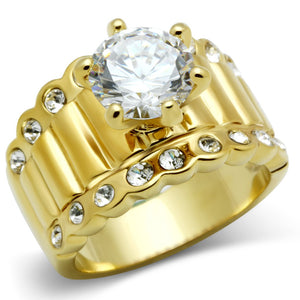 GL095 - IP Gold(Ion Plating) Brass Ring with AAA Grade CZ  in Clear