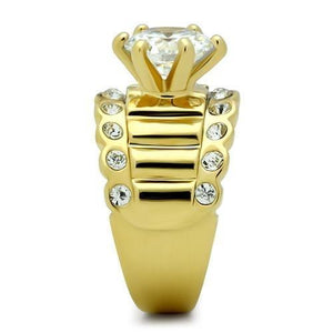 GL095 - IP Gold(Ion Plating) Brass Ring with AAA Grade CZ  in Clear