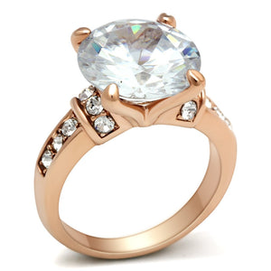 GL144 - IP Rose Gold(Ion Plating) Brass Ring with AAA Grade CZ  in Clear