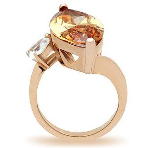 GL145 - IP Rose Gold(Ion Plating) Brass Ring with AAA Grade CZ  in Champagne