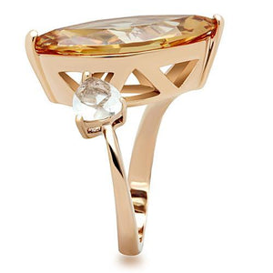 GL145 - IP Rose Gold(Ion Plating) Brass Ring with AAA Grade CZ  in Champagne