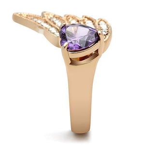 GL151 - IP Rose Gold(Ion Plating) Brass Ring with AAA Grade CZ  in Amethyst
