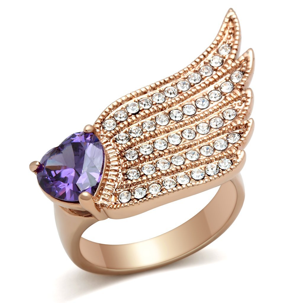 GL151 - IP Rose Gold(Ion Plating) Brass Ring with AAA Grade CZ  in Amethyst