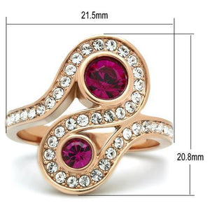GL153 - IP Rose Gold(Ion Plating) Brass Ring with Top Grade Crystal  in Fuchsia