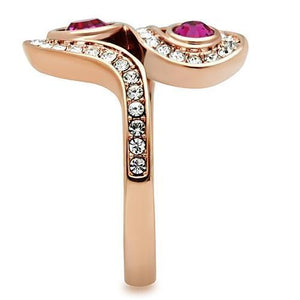 GL153 - IP Rose Gold(Ion Plating) Brass Ring with Top Grade Crystal  in Fuchsia