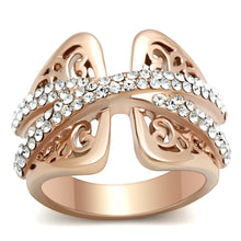 Load image into Gallery viewer, GL156 - IP Rose Gold(Ion Plating) Brass Ring with Top Grade Crystal  in Clear