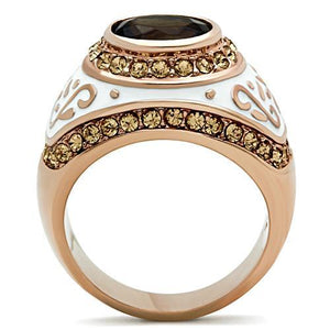 GL203 - IP Rose Gold(Ion Plating) Brass Ring with Synthetic Synthetic Glass in Brown