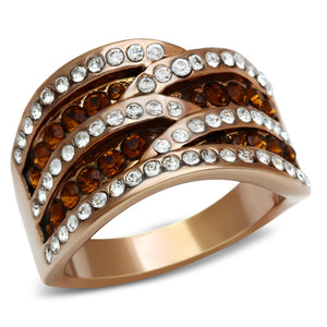GL217 - IP Rose Gold(Ion Plating) Brass Ring with Top Grade Crystal  in Smoked Quartz
